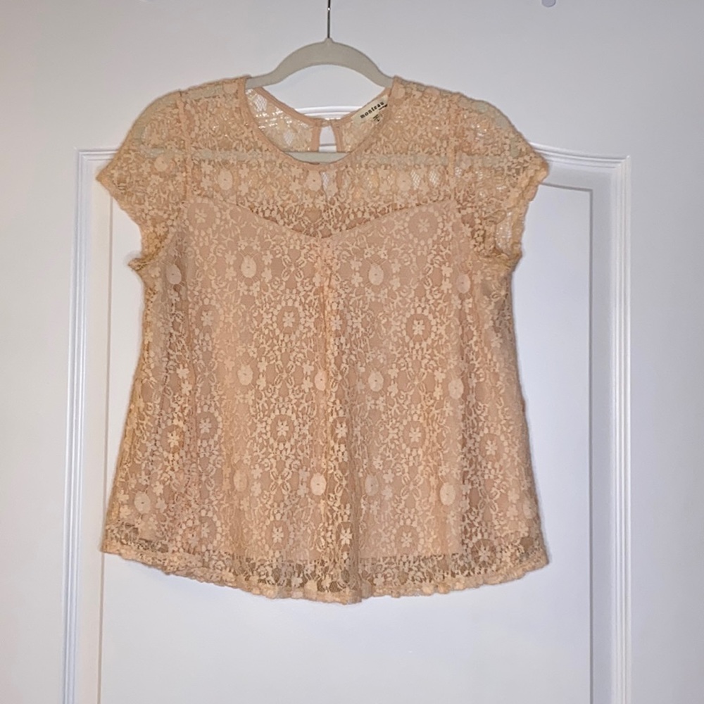 Blush pink, lace, short sleeve top